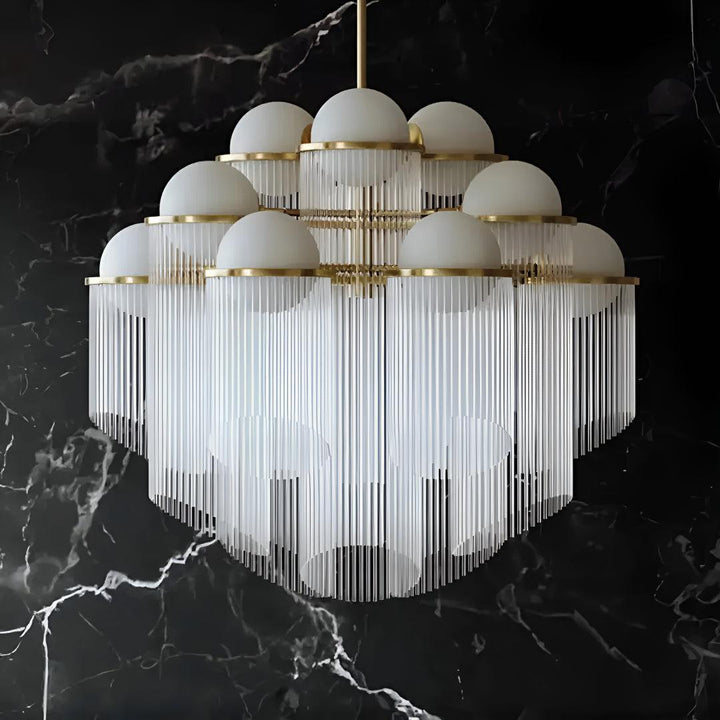 12 Light Art Deco Crystal Chandelier With Cascading Rods