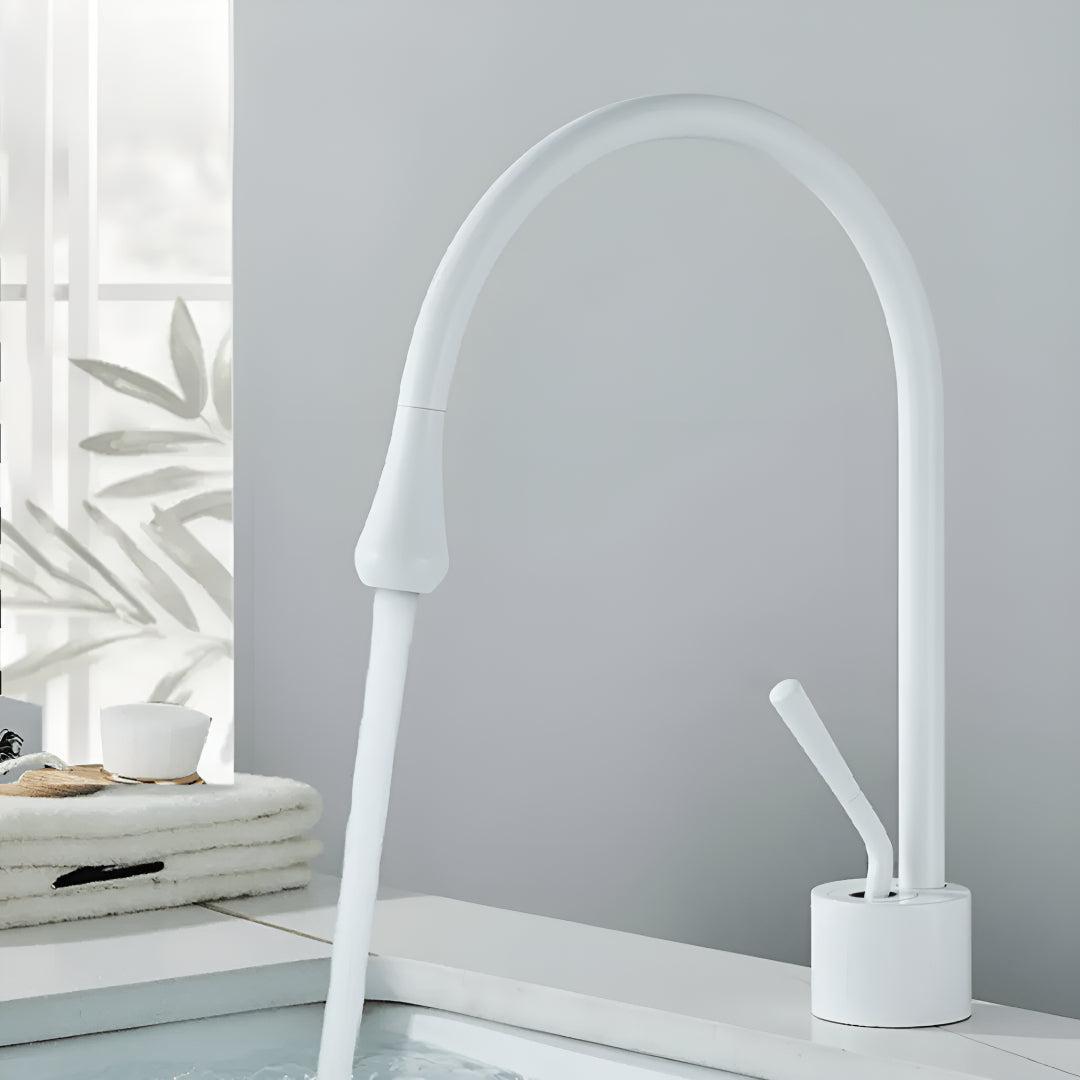 Basin Mixer Tap For Bathroom Sink With Single Lever And High Gooseneck Spout