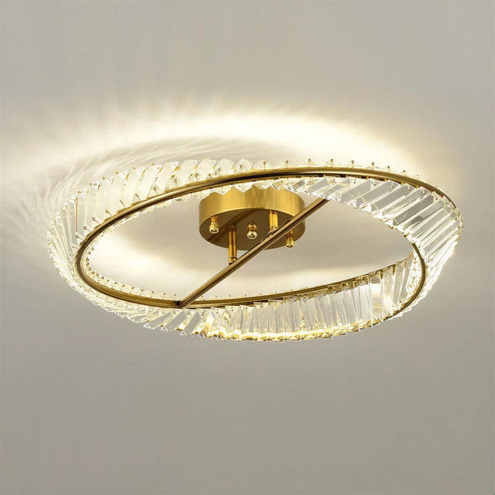 Crystal Ceiling Light With Round Flush Mount Design