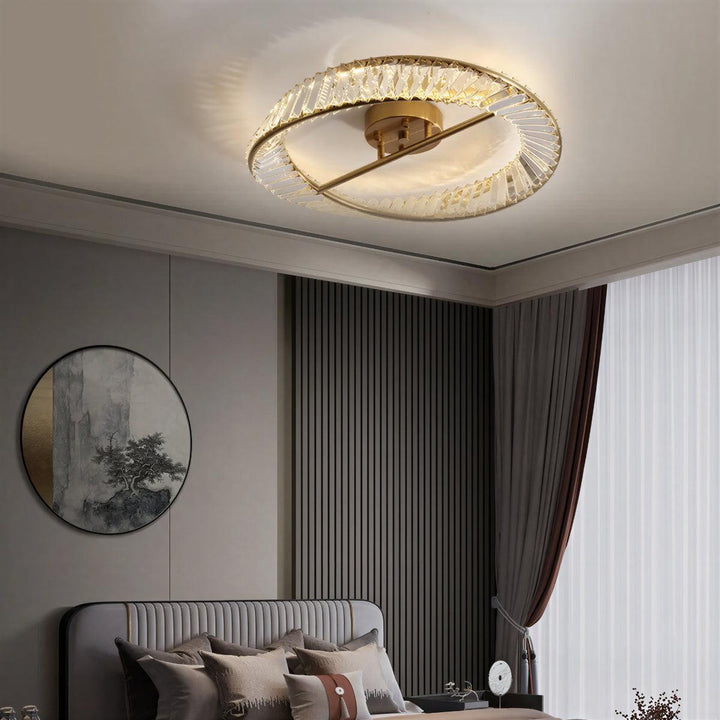 Crystal Ceiling Light With Round Flush Mount Design
