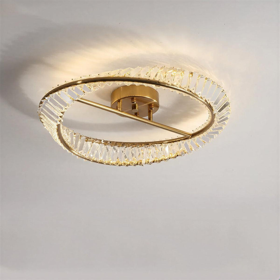 Crystal Ceiling Light With Round Flush Mount Design