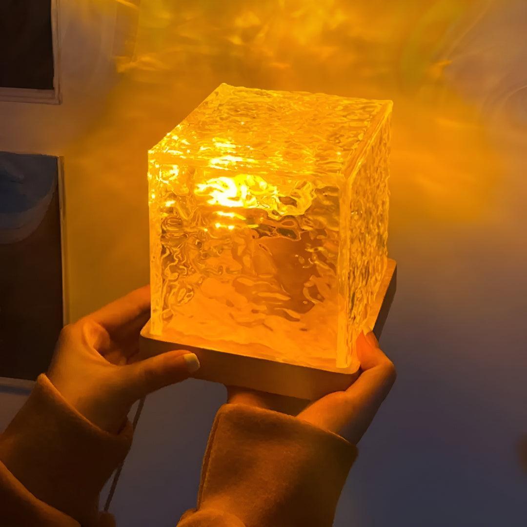 Cube Table Lamp With Ambient Glow And Glass Design