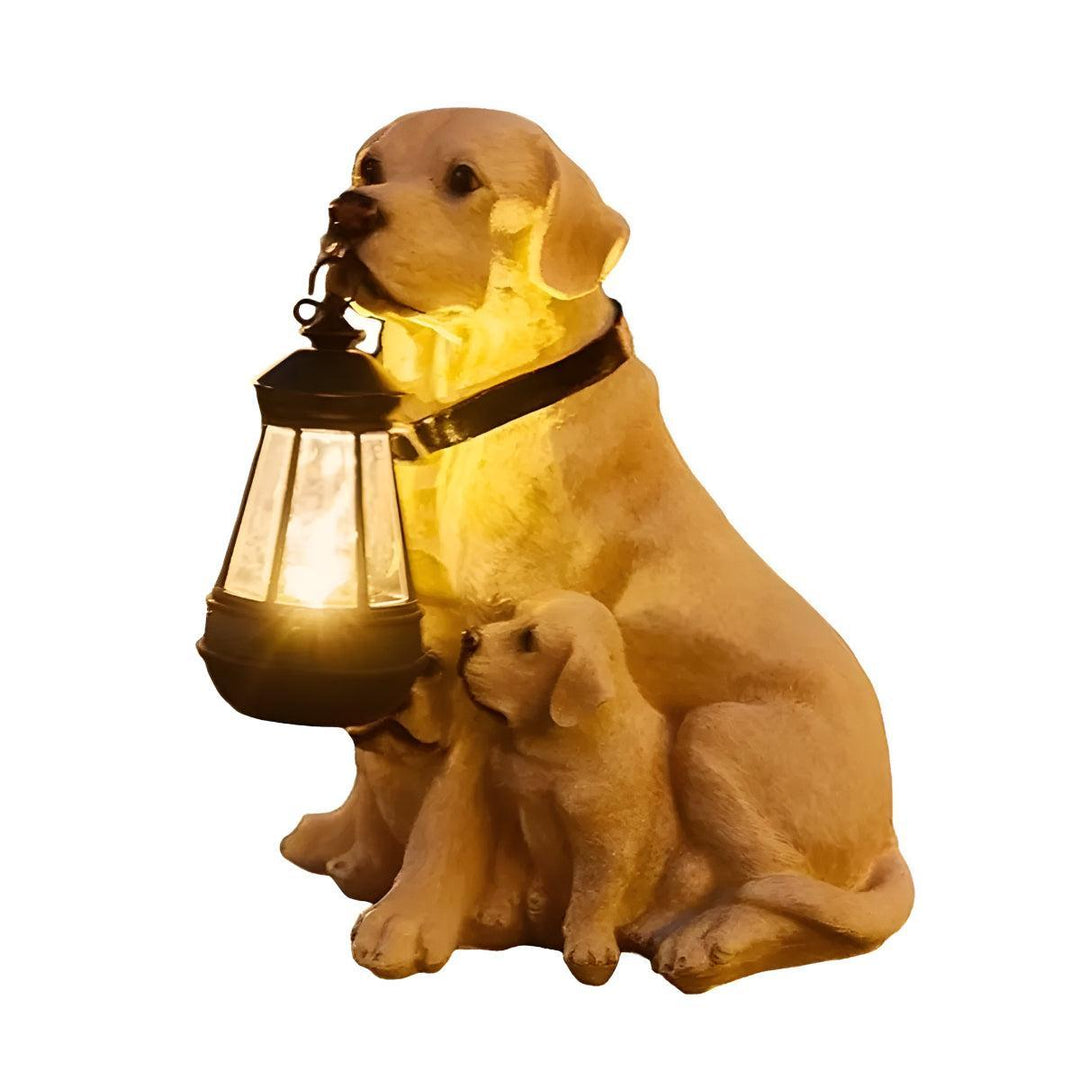 Dog Garden Statue With Solar Powered Lantern Light