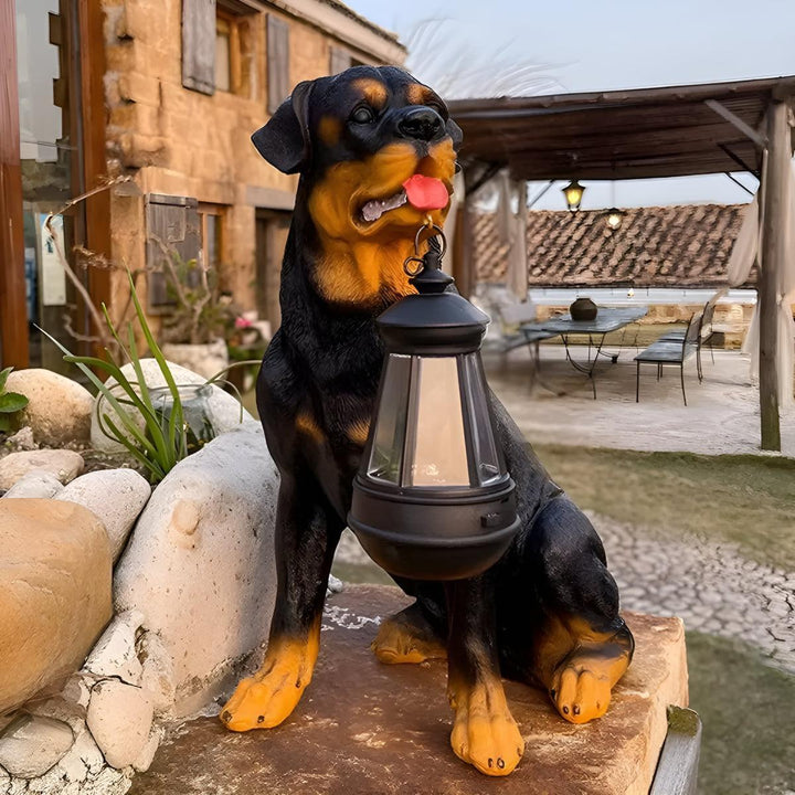 Dog Garden Statue With Solar Powered Lantern Light
