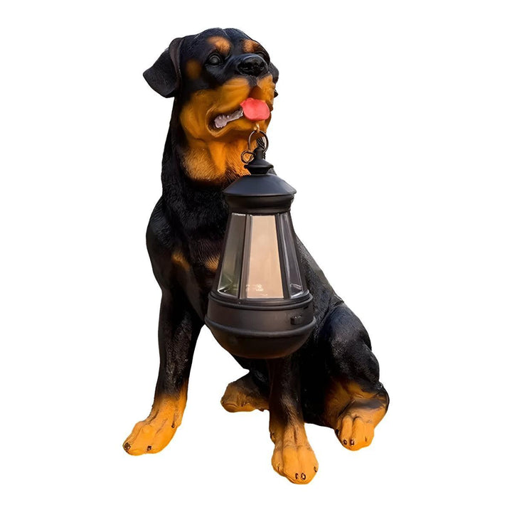 Dog Garden Statue With Solar Powered Lantern Light