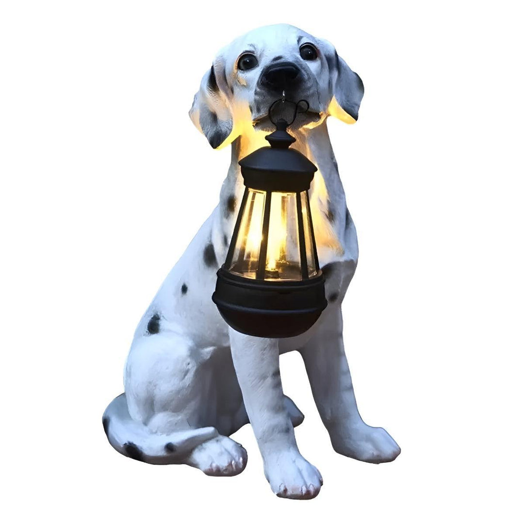 Dog Garden Statue With Solar Powered Lantern Light