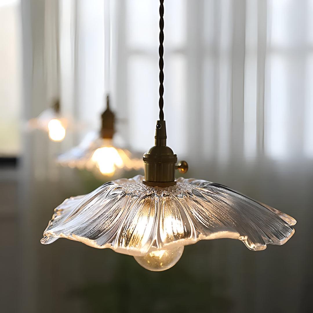 Flower Glass Plug In Pendant Light Hanging Fixture