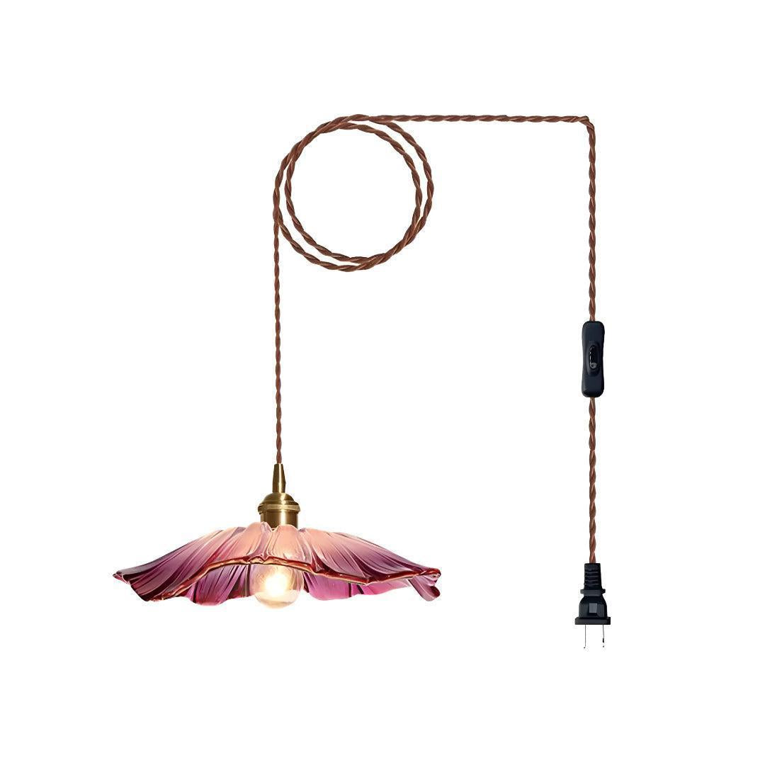 Flower Glass Plug In Pendant Light Hanging Fixture