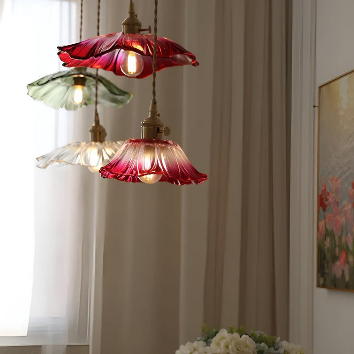 Flower Glass Plug In Pendant Light Hanging Fixture
