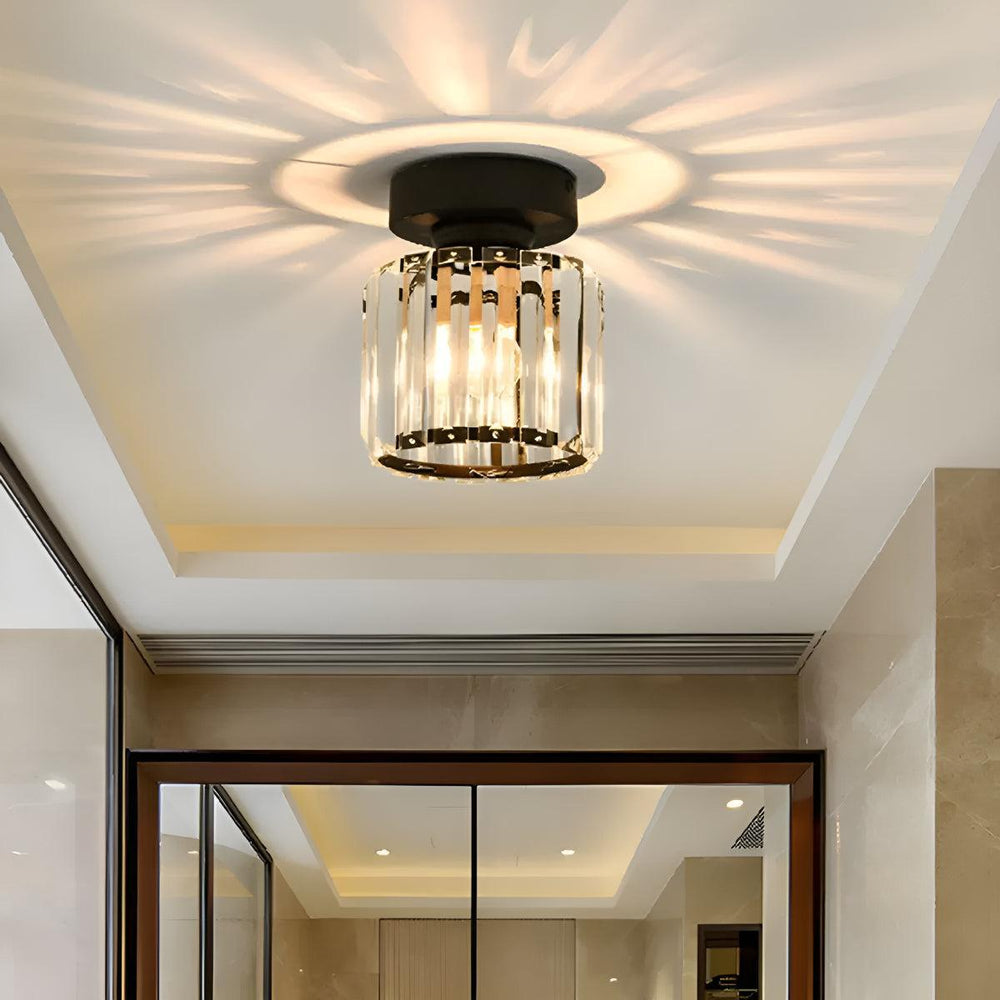 Flush Mount Ceiling Light Fixture With Decorative Clear Striped Design