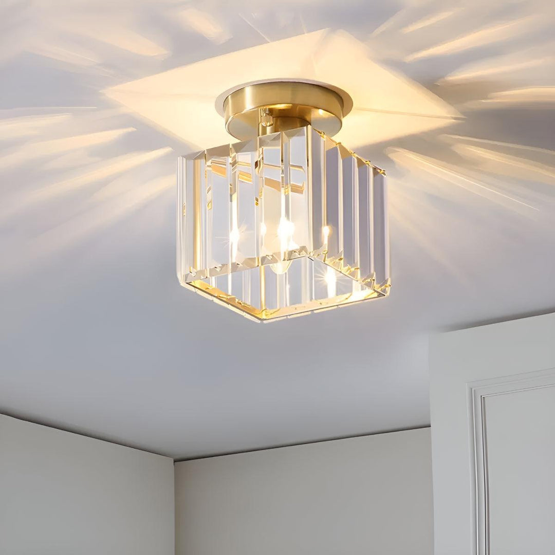 Flush Mount Ceiling Light Fixture With Decorative Clear Striped Design