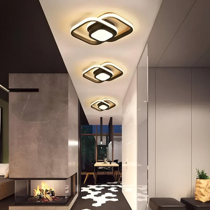 Geometric Flush Mount Ceiling Light Fixture With Double Ring Style