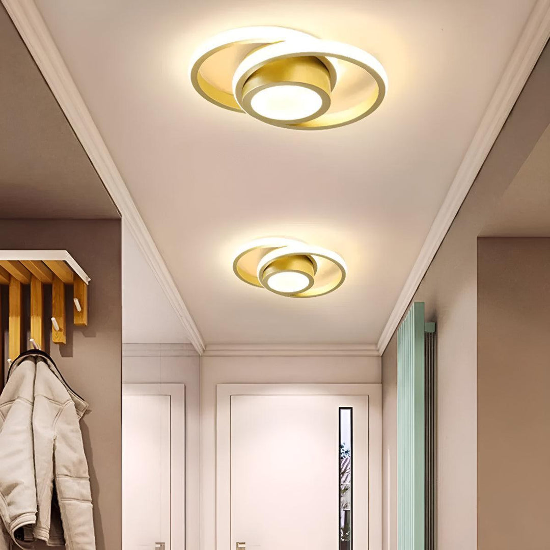 Geometric Flush Mount Ceiling Light Fixture With Double Ring Style