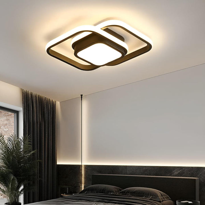 Geometric Flush Mount Ceiling Light Fixture With Double Ring Style