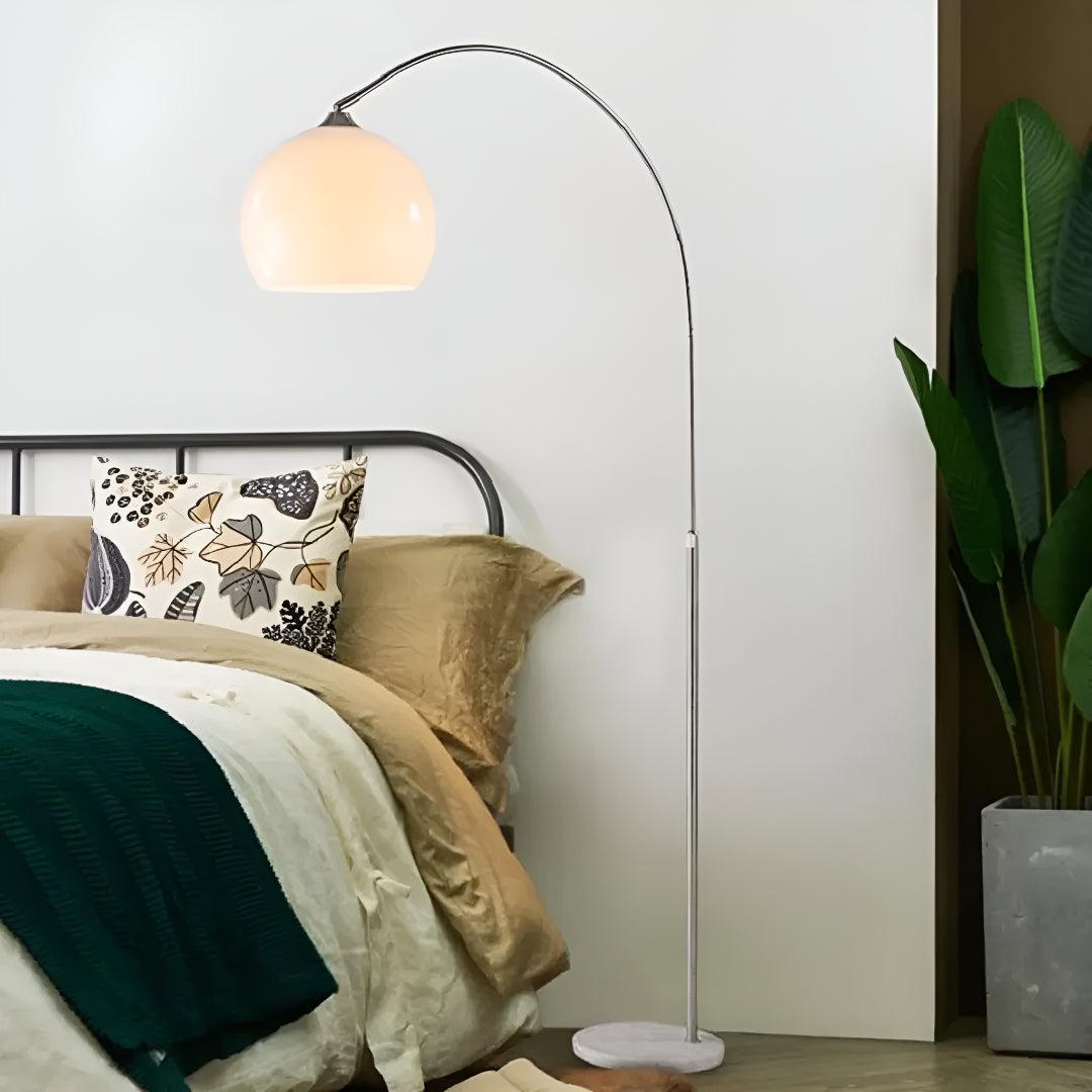 Mid Century Arc Floor Lamp With Glass Lampshade