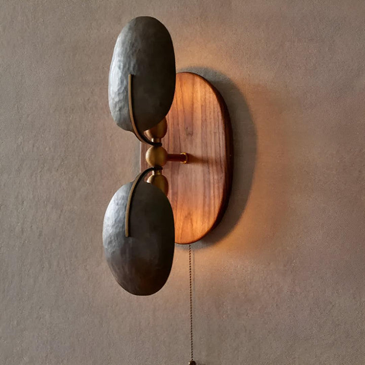 Mid Century Metal And Walnut Wall Lamp With Pull Chain