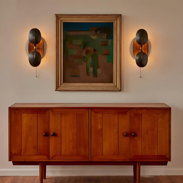 Mid Century Metal And Walnut Wall Lamp With Pull Chain