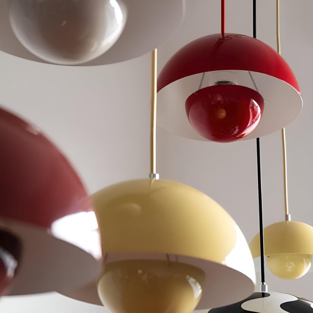 Mid Century Pendant Light With Geometric Dome Shades