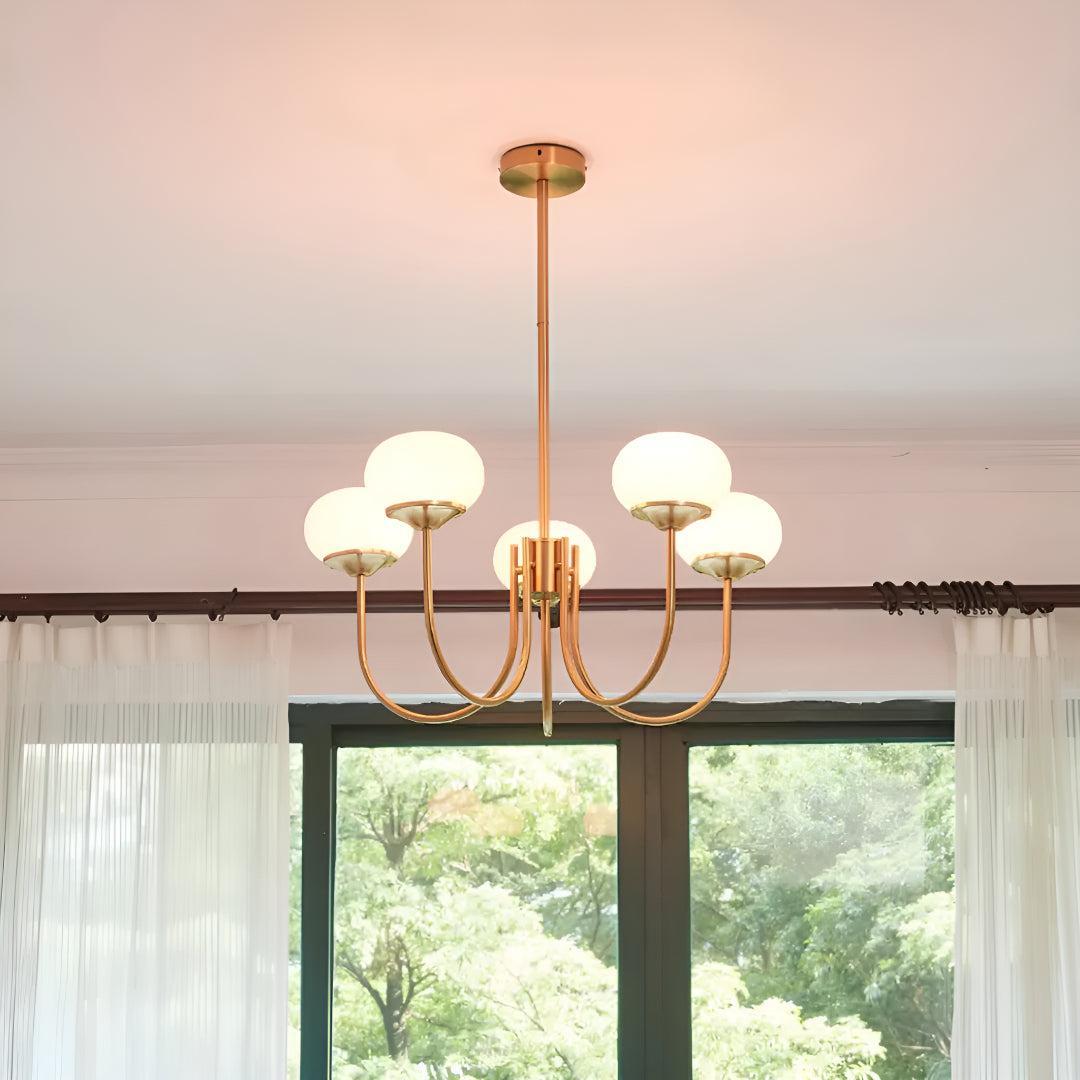 Modern Chandelier Hanging Light Fixtures With Marshmallow Globe Shades