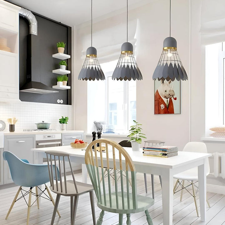 Modern Floral Pendant Lighting with Flower Cage Shade Design