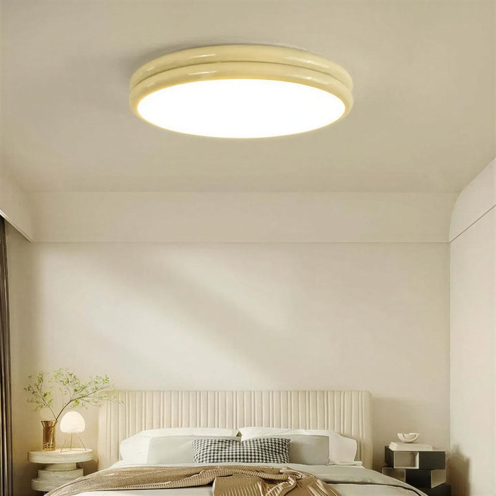 Modern Flush Mount Ceiling Light Fixture With Round Double Layered Silhouette