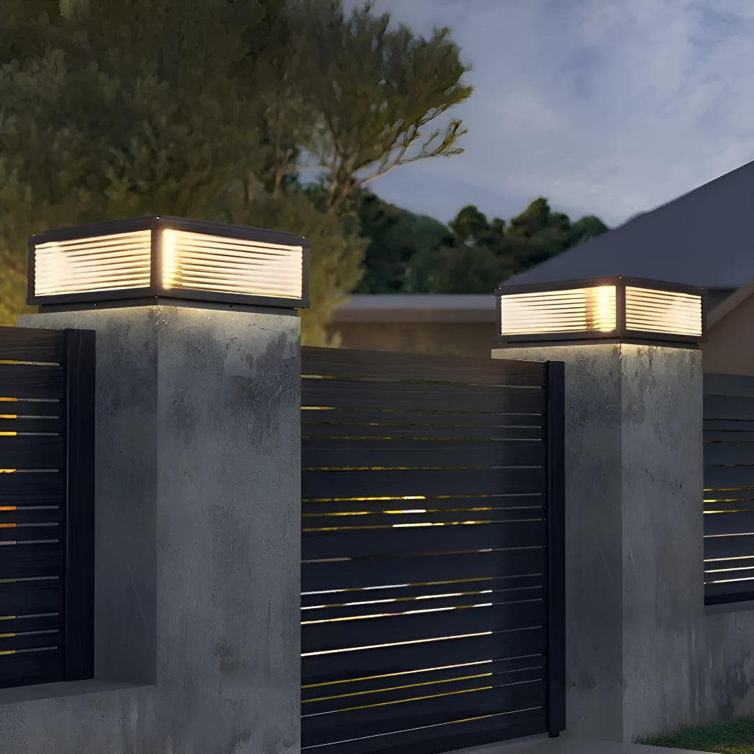 Outdoor Pillar Light With Square Ribbed Glass Design