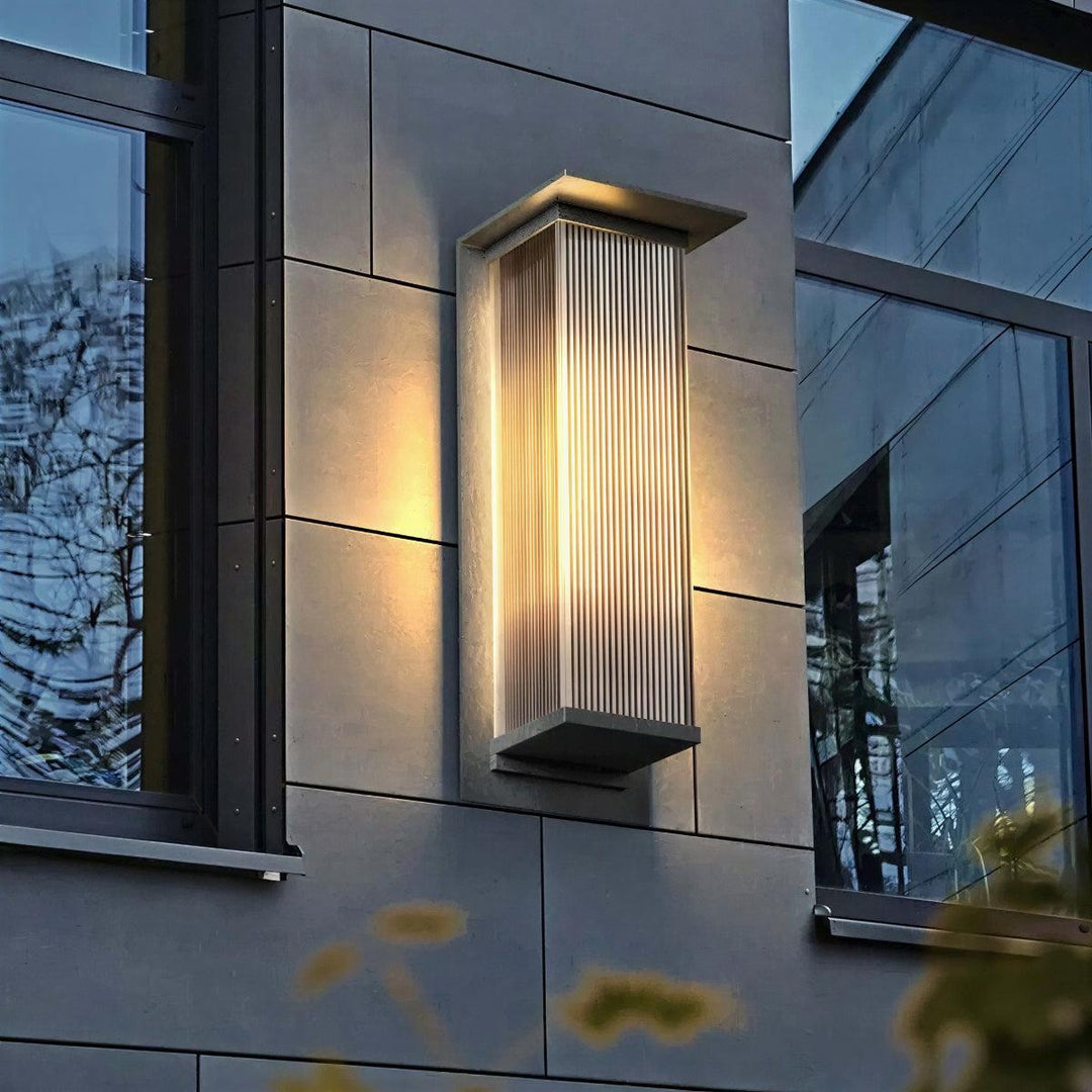 Outdoor Wall Light With Architectural Rectangular Ribbed Box