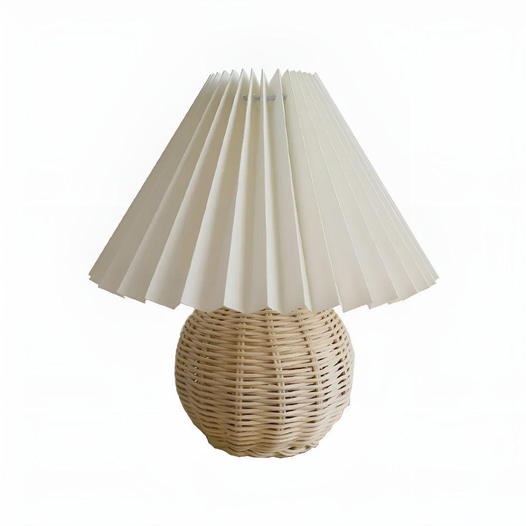 Rattan Table Lamp With Pleated Shade And Textured Base