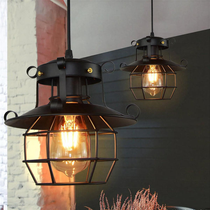 Retro Vintage Pendant With Industrial Cage Style Design