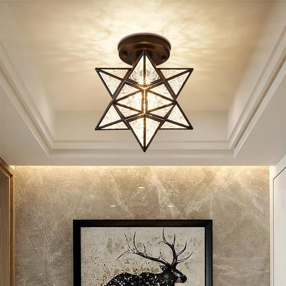 Rustic Ceiling Light Fixture With Geometric Star Burst