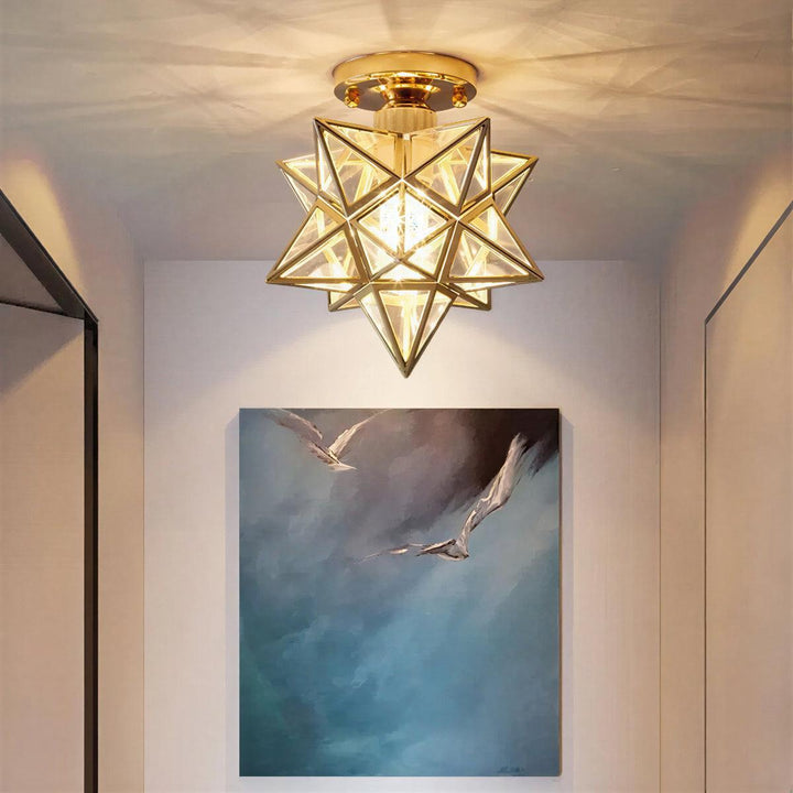 Rustic Ceiling Light Fixture With Geometric Star Burst