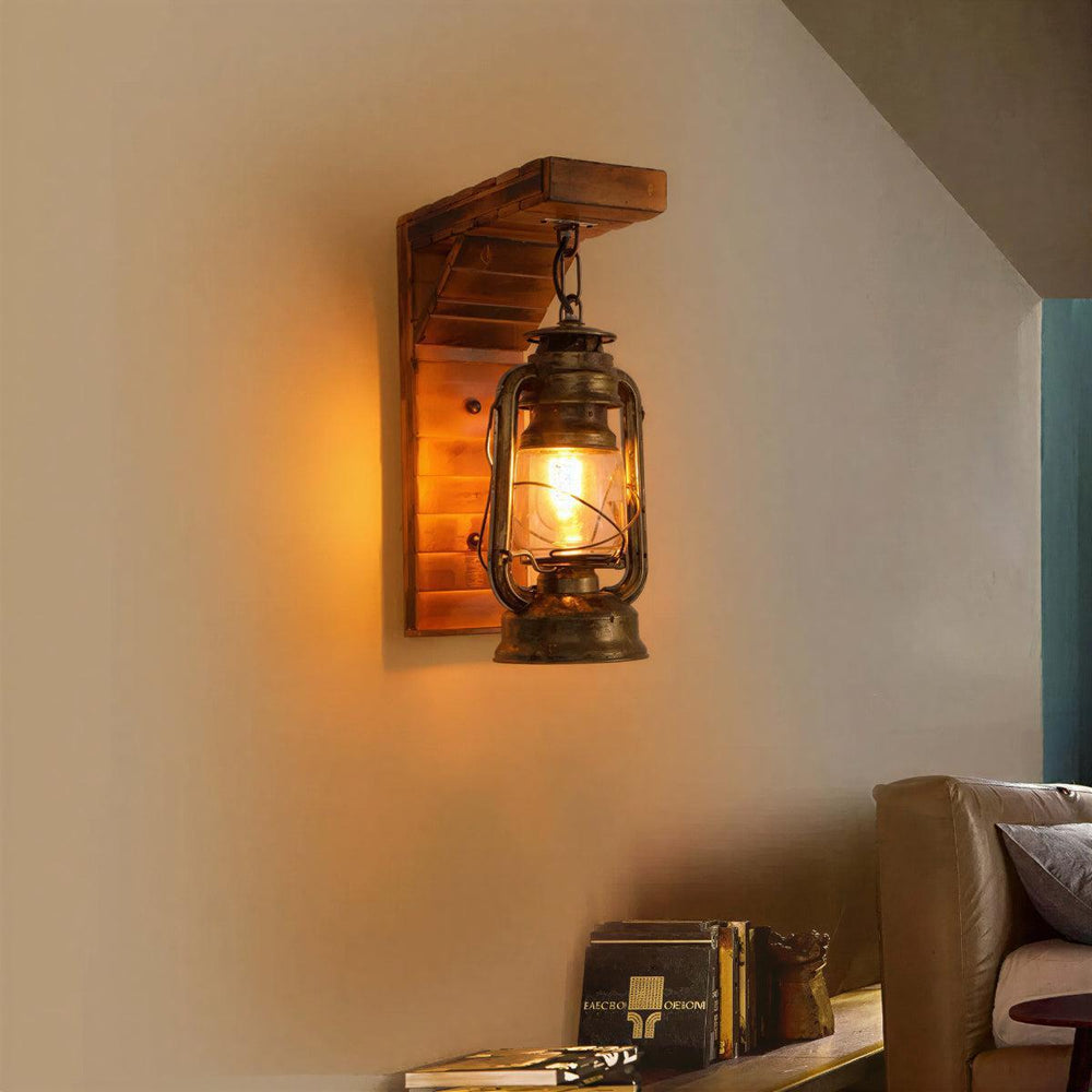 Rustic Indoor Wall Light With Industrial Vintage Lantern Design
