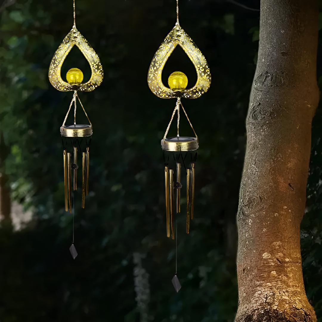 Solar Garden Light With Hanging Heart Wind Chime Lantern
