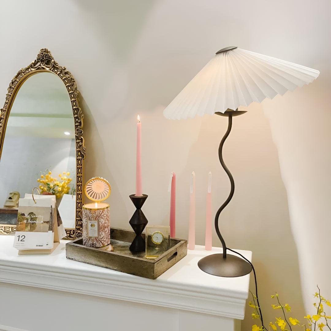Squiggly Bedside Table Lamp With Nordic Style Pleated Shade