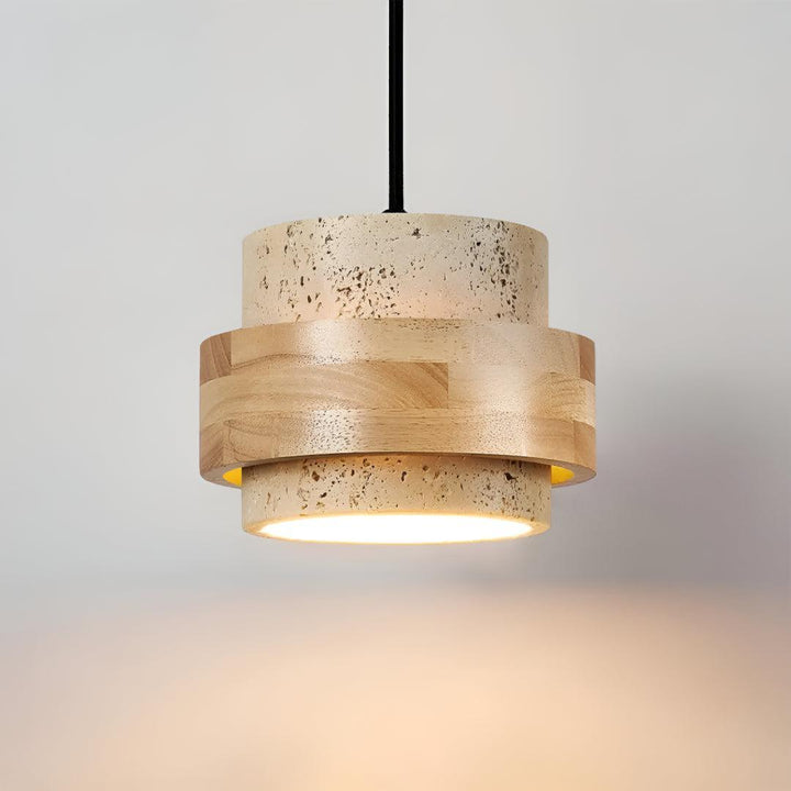 Travertine Pendant Light With Cylindrical Design