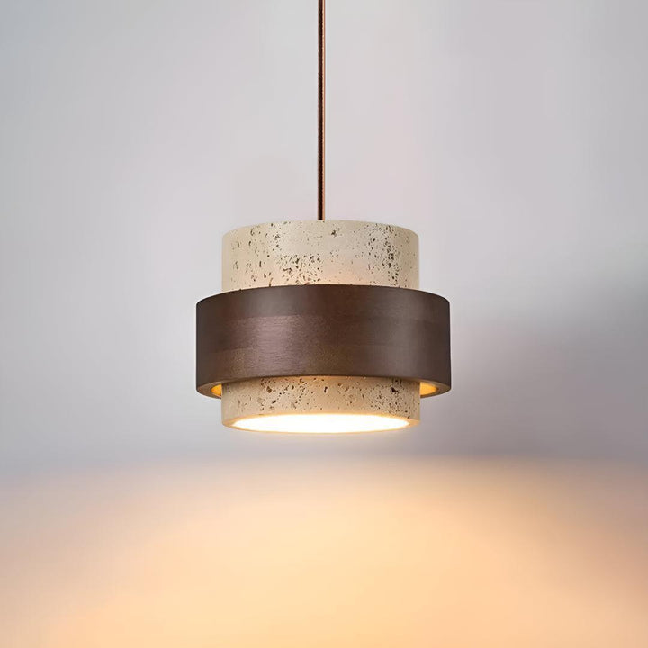 Travertine Pendant Light With Cylindrical Design