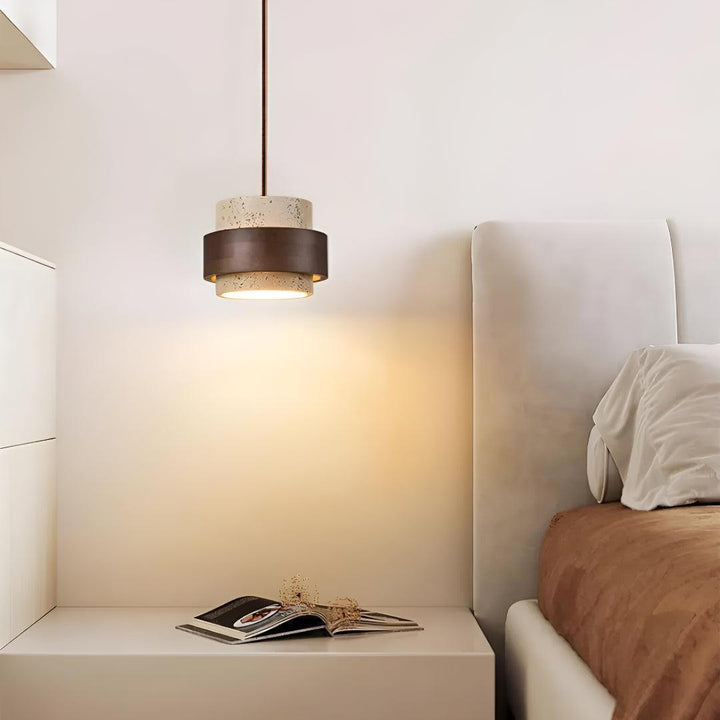 Travertine Pendant Light With Cylindrical Design