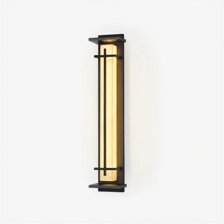 Vertical Exterior Alabaster Wall Sconce Light With Modern Architectural Cage