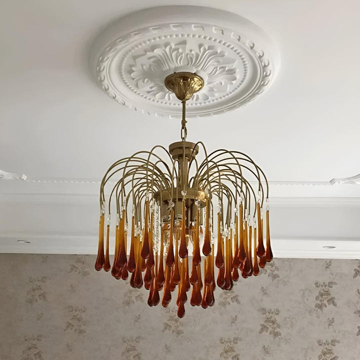 Vintage Murano Ceiling Chandelier Light With Raindrop Design