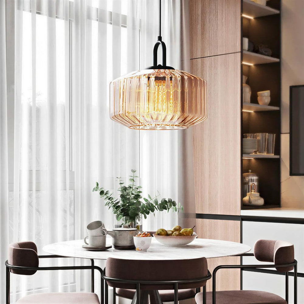 Vintage Striped Hanging Glass Pendant Light