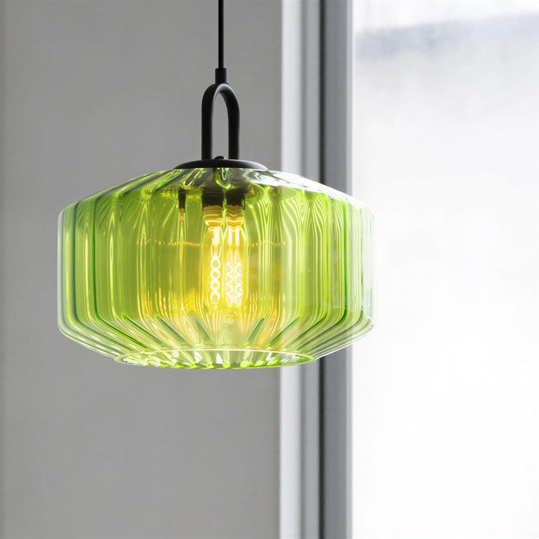 Vintage Striped Hanging Glass Pendant Light