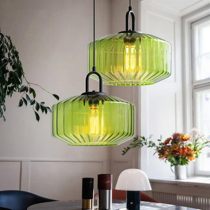 Vintage Striped Hanging Glass Pendant Light