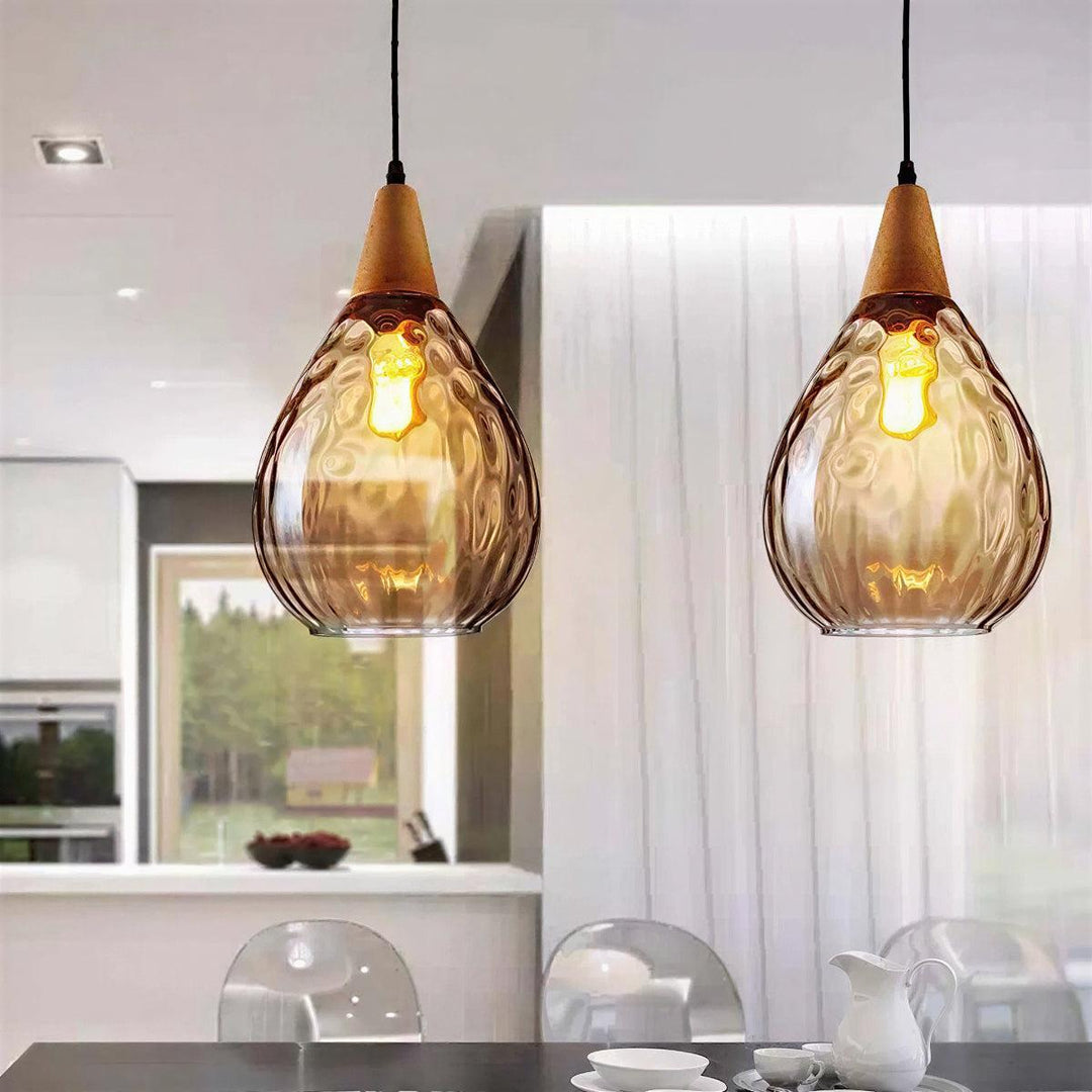 Vintage Teardrop Pendant Light With Ribbed Textured Internal Lighting