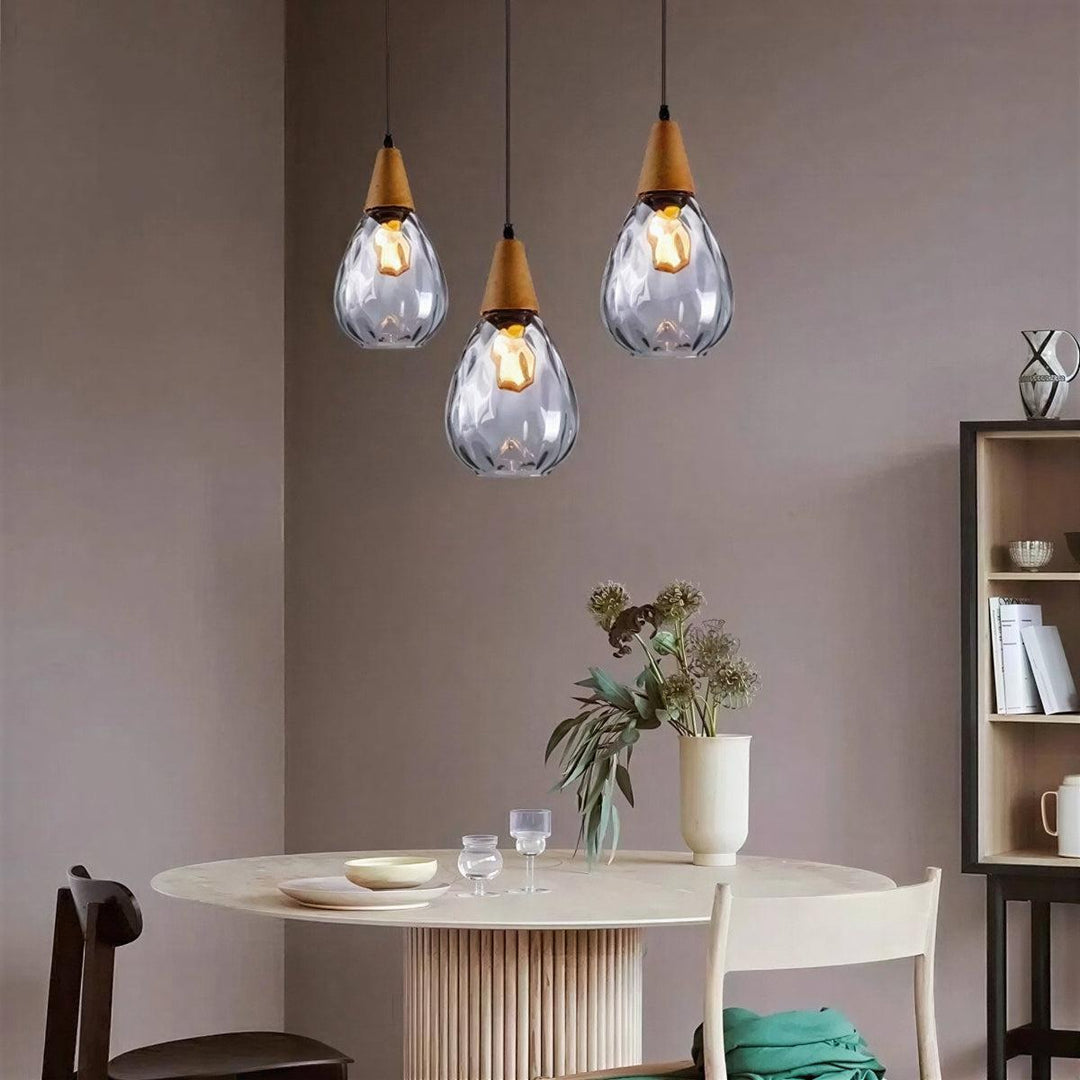 Vintage Teardrop Pendant Light With Ribbed Textured Internal Lighting