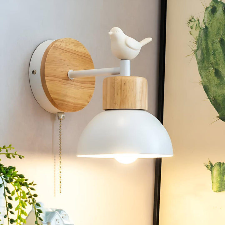 Wall Light Globe With Bird And Pull Cord Switch
