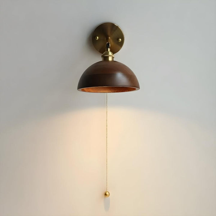 Wood Mid Century Wall Light Sconce With Pull Cord Switch