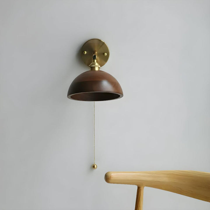Wood Mid Century Wall Light Sconce With Pull Cord Switch