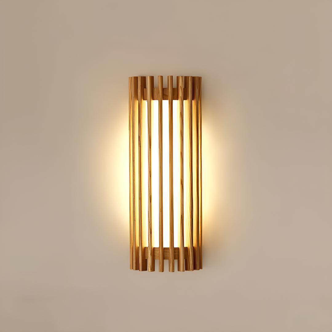 Wooden Caged Wall Light With Mid Century Style