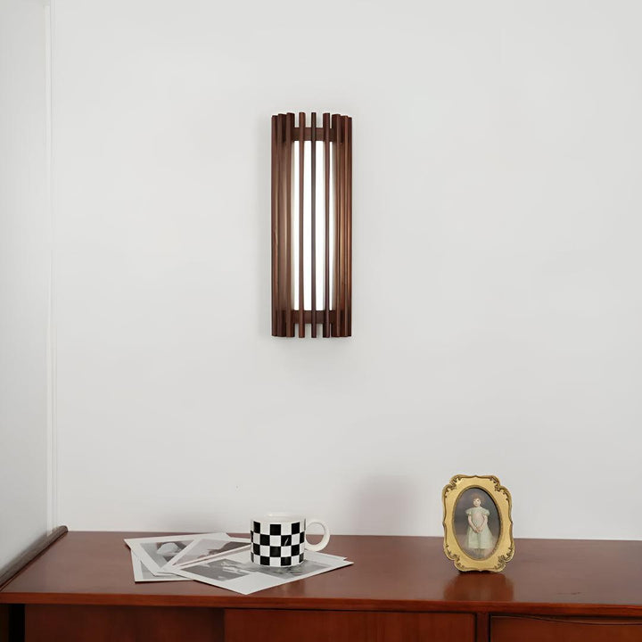 Wooden Caged Wall Light With Mid Century Style