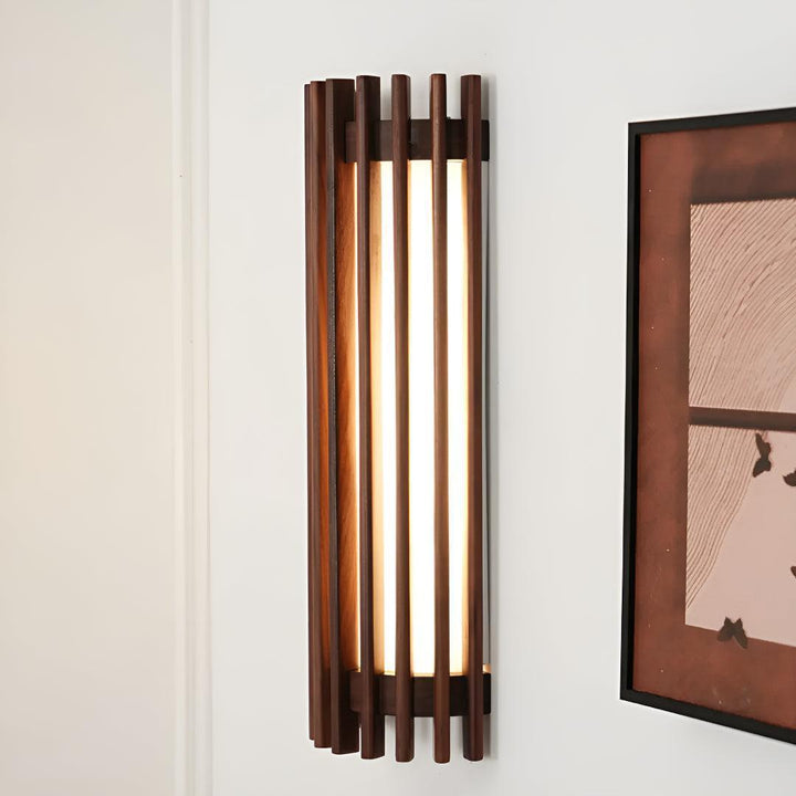 Wooden Caged Wall Light With Mid Century Style